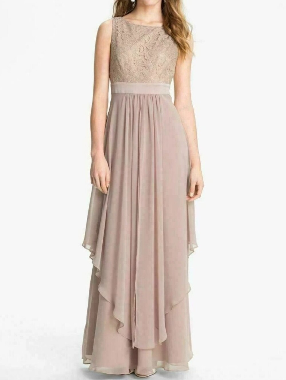 Eliza J Lace Bodice Chiffon Maxi Dress Sz 10 Blush Pre-owned